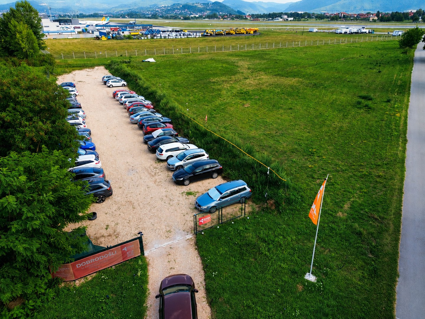 Aerial view of ZONA Parking near Sarajevo Airport